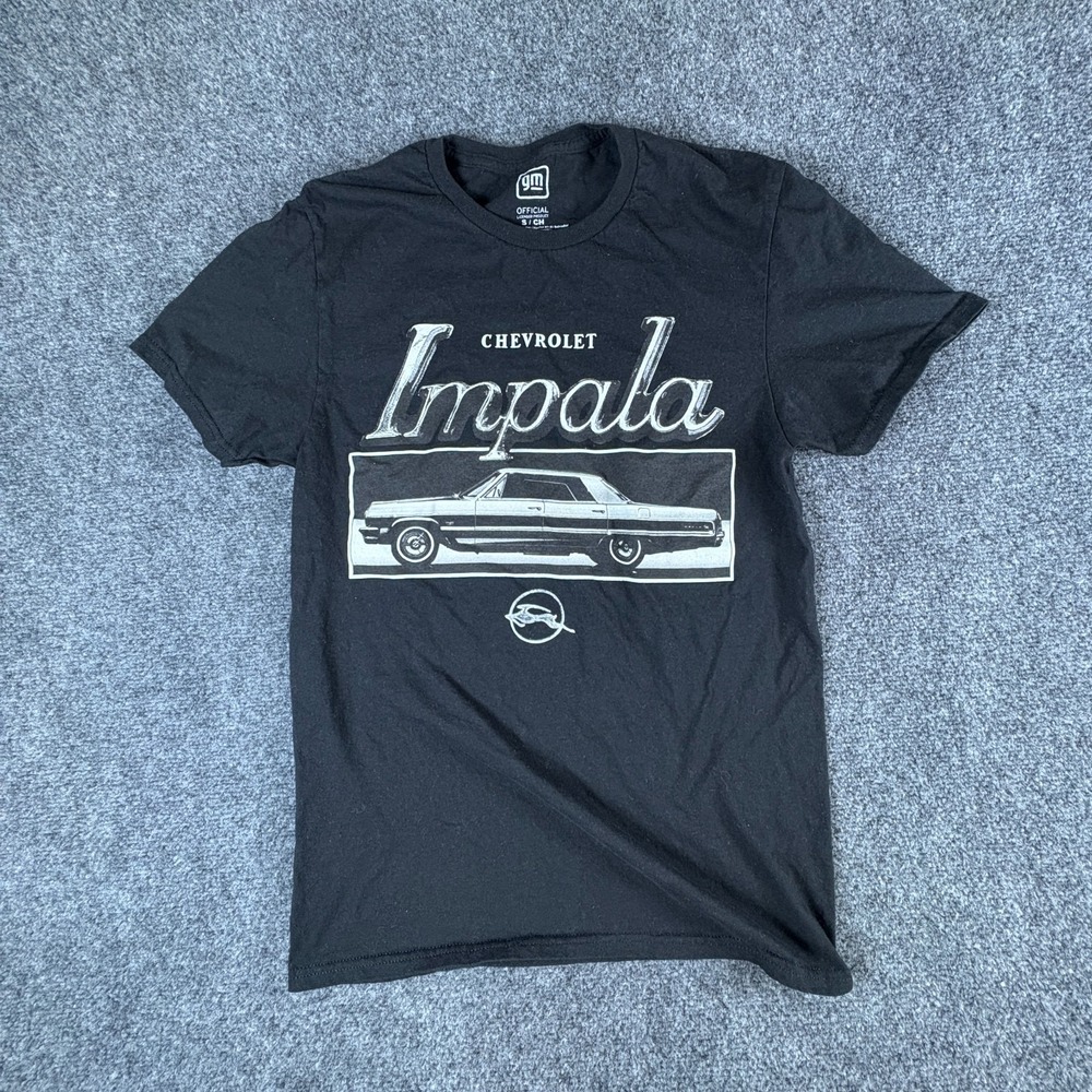 GM Chevrolet Impala T-Shirt Mens Small Black Car Graphic Cotton Crew Neck Casual